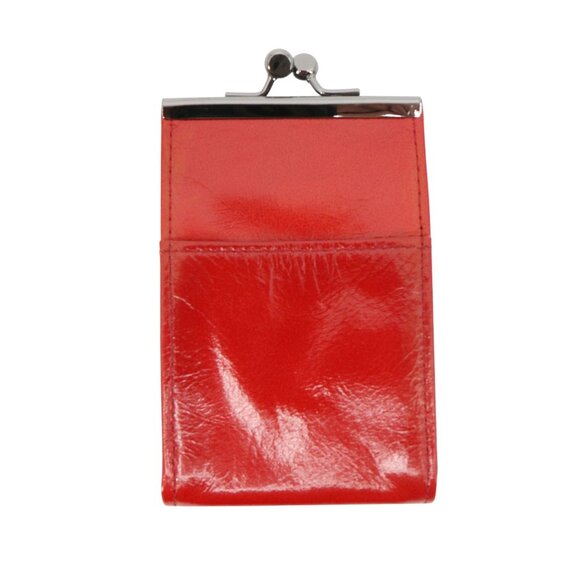 Red Leather Gunmetal Silver Tone Kiss Lock Pouch Wallet - Picture 1 of 4